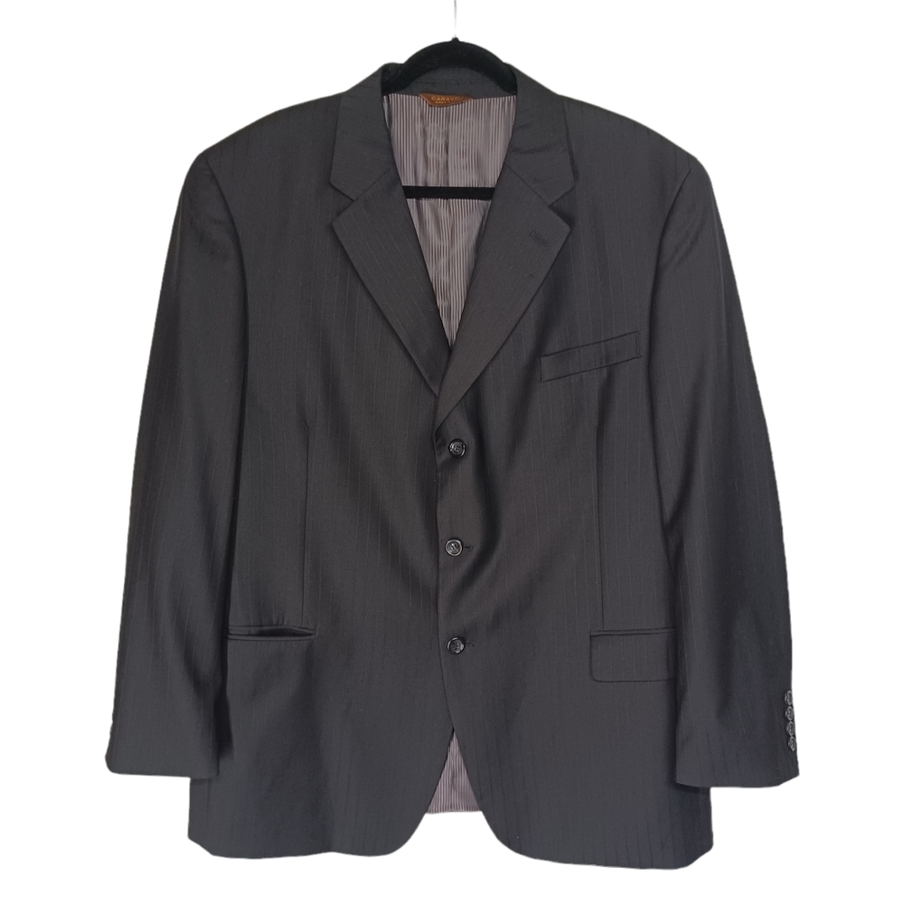 CARAVELLI Superior 150s Black Stripe Pint Button Front Suit Blazer Jacket 44R